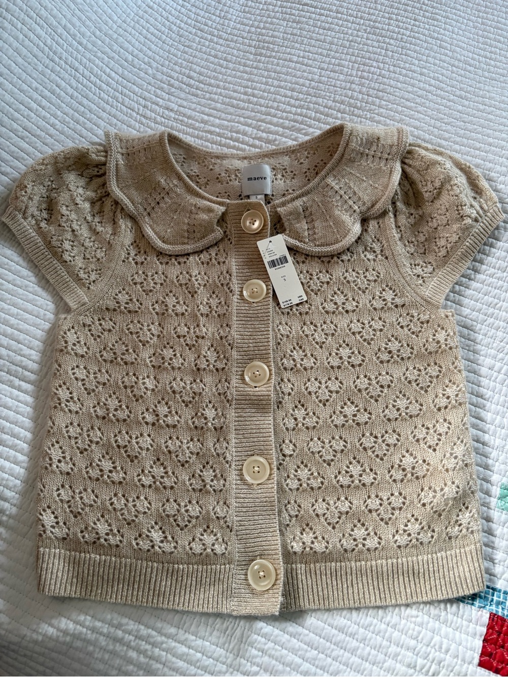 Anthropologie Maeve Short-Sleeve Scallop-Collar Pointelle
Cashmere Cardigan - Picture 6 of 8